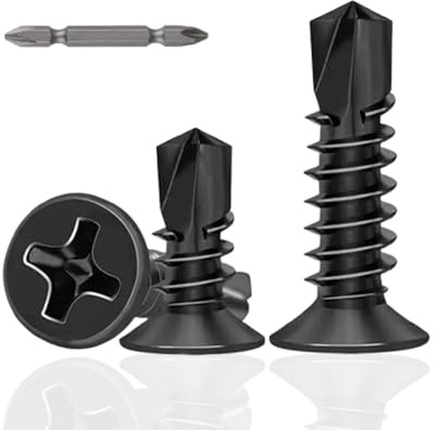 50Pcs Flat Head Self Tapping Screws,M4.2x19mm Self Drilling Screws for Sheet Metal, 410 Stainless Steel Self Tapping Screw, Black Oxide,with Screwdriver Key
