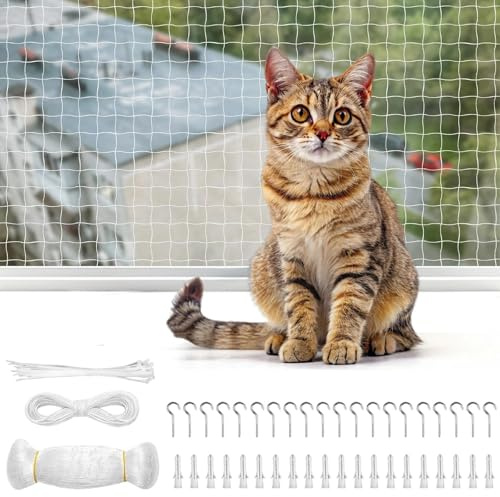 Zyiphor 3x2M Filet Chat Balcon sans Percer Transparent Nylon Filet Protection Chat Fenetre Oiseau Découpable Filets de Sécurité pour Chats, pour Balcons, Portes, Fenêtres, Escaliers