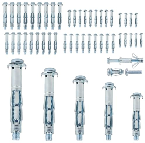 Hollow Wall Fixings Anchor, 50 PCS Heavy Duty Metal Plasterboard Cavity Wall Fixings Anchors Plugs Plasterboard Fixing Heavy Duty Screws Assorted