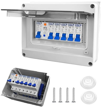 ZHEHNSA Caja de fusibles empotrada, caja de distribución con interruptor de protección Fi, subdistribución para garajes, talleres, disyuntor IP65 63 A, interruptor de separación AC 33x16A+20A+32A