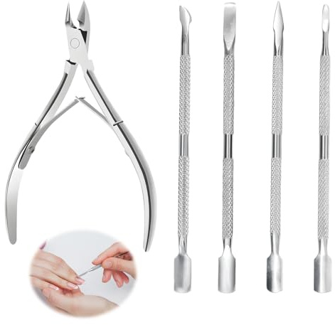 5 Pièces Pince à Cuticules, Trousse d'Entretien des Cuticules Professionnel Outils de Manucure Pédicure pour Peaux Mortes et Cuticule d'Ongles pour Manucure et Pédicure à la Maison/Spa/Salon(Argent)