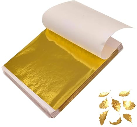 100 Blätter Blattgold Imitation, 8 x 8,5 cm Blattgold Imitation Blatt, Gold Blätter zum Basteln, Metallfolie für Kunst Projekt Handwerk Dekoration, Vergoldung Handwerk, DIY Kreation, Möbel Dekoration