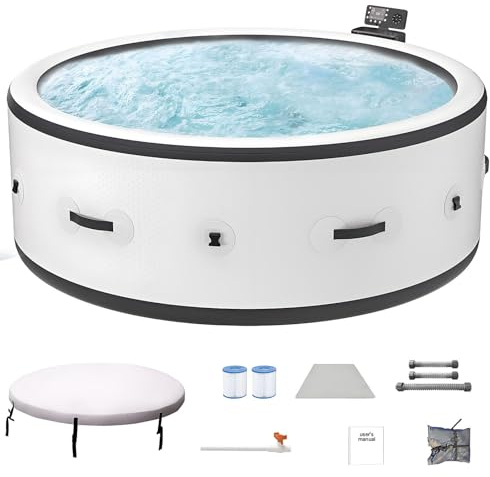 Stor Bubbelpool För 4 Till 6 Personer, Bubbelmassageset För Utomhusbruk, Uppblåsbar Bärbar Bubbelpool, Med 180 Luftstrålar Och Termiskt Lock För Familjens Uteplats, Trädgård Och L
