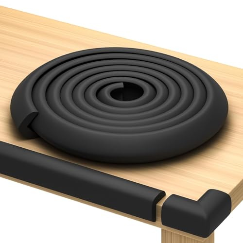 Baby Proof Corners and Edges with Furniture Corner & Edge Safety Bumpers, Impact-Absorbent 18ft Bumper & 8 Foam Corner Protectors, Cushy, Thick, Odorless Table Edge Protectors for Baby, Child | Black
