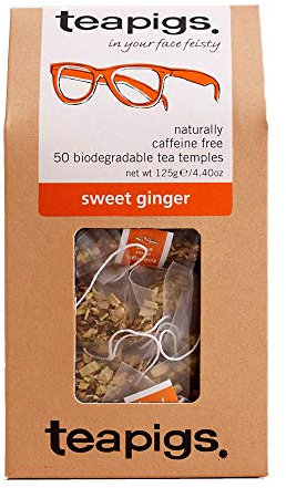 Teapigs Sweet Ginger Tea Bags - Fiery Whole Leaf Ginger & Naturally Sweet Liquorice - Bold & Spicy Herbal Infusion - Caffeine-Free - 50 Biodegradable Tea Temples