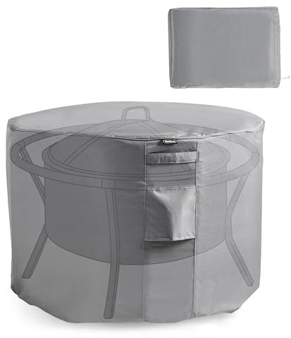 VonHaus Garden Fire Pit Cover - Waterproof Premium Heavy Duty, Breathable 420D Oxford Fabric Protection for Outdoor Firepit (Grey, H60cm x D80cm x L80 cm)