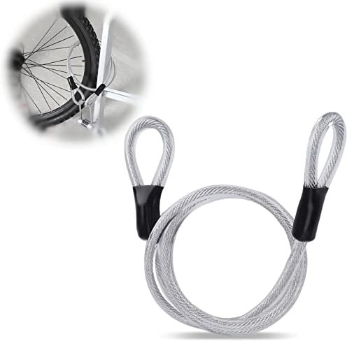 120cm Sicherheitskabel, Extra Lang Kabelschloss, Doppelkopf Schlaufenkabel mit Versiegelten Endstücken Durchmesser 8mm, für Fahrräder, Hoftüren und Glastürschlösser (PVCAluminiumStahl), Silber