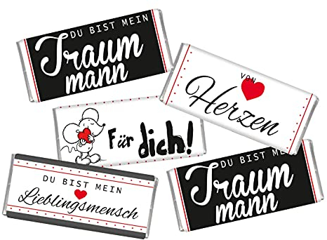 5 mal Mini Schokolade Traummann Liebe STEINBECK Schokotäfelchen 5er Set Geschenk süß Mitgebsel Mann Lieblingsmensch Valentinstag Jahrestag Geburtstag bester Mann