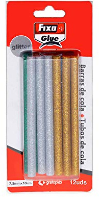 Fixo Glue - Set de 12 Barras de Silicona para Pistola Termofusible, Surtido Colores Purpurina, 75mm Diámetro x 100mm Longitud, Perfecta para Manualidades