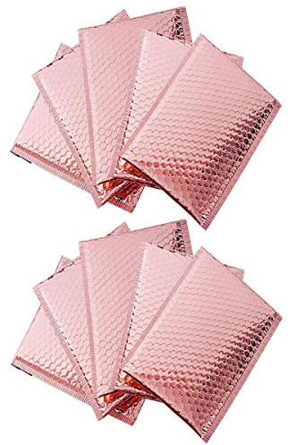 Milya 10 buste imbottite con bolle d'aria, 18 x 23 cm, formato A5, con pellicola di alluminio, colore: oro rosa