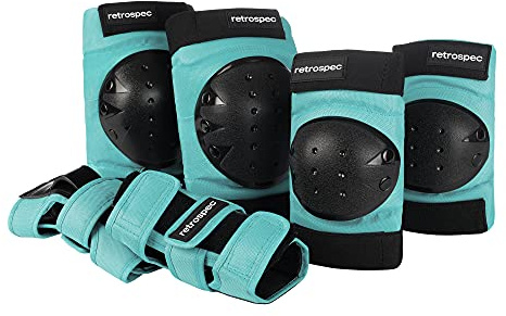 Retrospec Knee Pads, Elbow Pads & Wrist Guards for Men, Women & Kids - Protective Gear for Skateboarding, Roller Skate, Rollerblade, BMX & Scooter - Multi Sport Pad Set - Spring Mint - Child (3-9yrs)