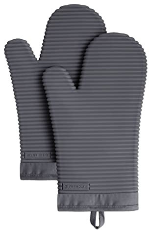 KitchenAid Ofenhandschuh-Set, gerippt, weiches Silikon, Anthrazit, 2 Stück