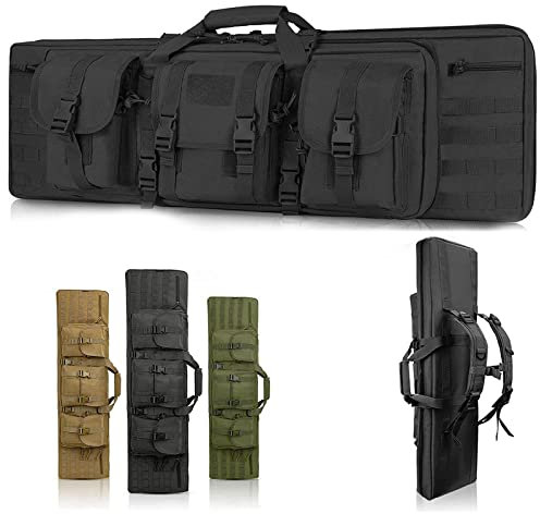 SJASD Gewehrtasche,waffentasche abschließbar 2 langwaffen,Lange Jagdtasche,Double Rifle mit Pouches Compartments,Tragbare Waffentasche Wasserdichter Funktion,Eva-schwammschutz,Schwarz,140cm