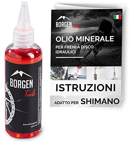 Borgen Mineralolja för Shimano hydrauliska skivbromsar, röd, 100 ml | 100 ml bromsvätska för flera avluftningar – kompatibel med Shimano-avluftningskit för hydrauliska cykelbromsar.