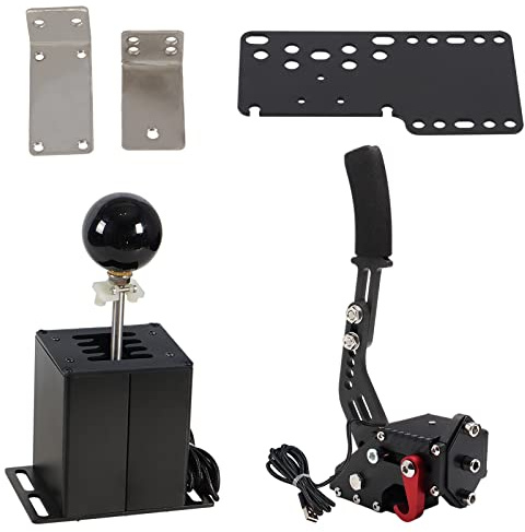 PC USB Simulator Shifter 64 Bit Handbrake with Clamp Compatible with G29 G27 G25 G920 T300RS/GT Steering Wheel Sequential H Gear Shifter Compatible with ATS ETS Dust WRC Sim Racing Games 7+R Black
