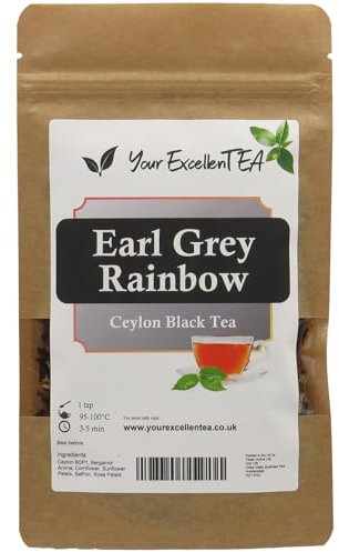 Earl Grey Rainbow Loose Leaf Tea (100g) Full-Flavoured Black Tea Aromatic Bergamot Oil for Rich Taste and Unique Experience Caffeinated Leaves Perfect as Coffee Alternative Closed in Resealable Pouch
