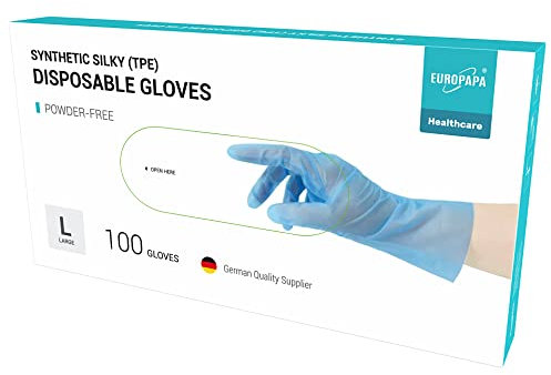 EUROPAPA® 100, 200, 300, 450 Stk Vorteilspack TPE transparenz und blau Einweghandschuhe in Box Einmalhandschuhe latexfrei Gummihandschuhe puderfrei Handschuhe in Gr. S,M,L,XL (Blau-100, L)