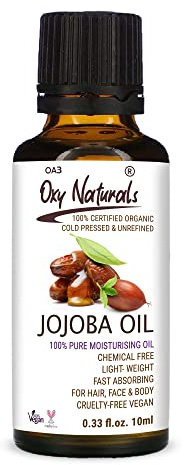 Organic Jojoba Oil, 100% Pure Certified Organic Natural Cold Pressed Unrefined Hexane Free Oil for Hair & Face Base Carrier Oil Multipurpose 10ml