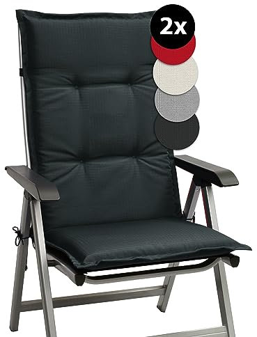 Beautissu 2er Set Hochlehner Auflagen Set Base HL 120x50x6cm Sitzkissen Rückenkissen Stuhlkissen für Gartenstühle Sitzpolster Graphitgrau