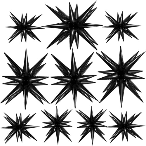 TOTAFAM 10 Pcs Star Balloons Explosion Balloons Foil Cone Balloon Magic for Birthday Wedding Anniversary Party Backdrops Decorations Supplies, 6 Pcs 22 Inches and 4 Pcs 27 Inches Black