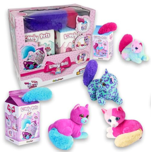 Sbabam Lovely Pets Cat in the Milk, Giochi per Bambini da Edicola, Gattini di Peluche Morbidi e Colorati, Pupazzetti Giocattolo, Animaletti da Collezione, Pack con 2 Personaggi, Idee Regalo, da 3 Anni