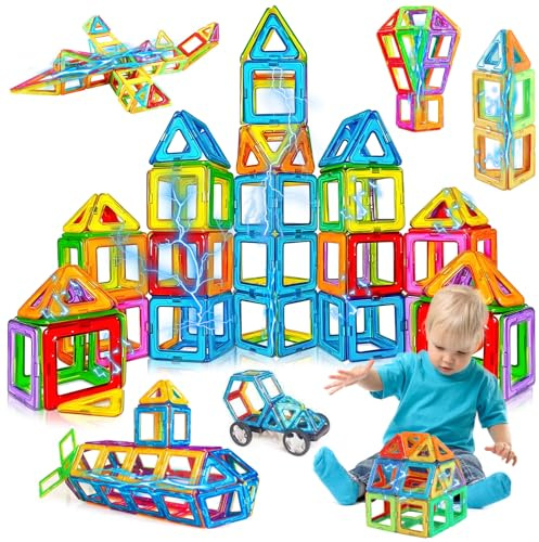 Ronronner Construction Magnetique Enfant de 148 Pièces pour Enfants, Jeu de Blocs Magnetique Enfant et Créatif pour Créer des Formes en 2D/3D, pour Filles et Garçons de 3 4 5 6 7 Ans et Plus