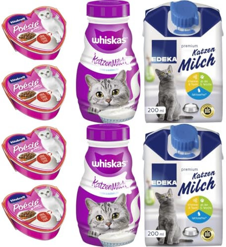 Mit Pufai Grocery, Vitakraft Poésie Création Rind & Karotte Katzenfutter nass 85G x 4 STÜCK, Katzenmilch Milch 200 mililiter x 4 STÜCK