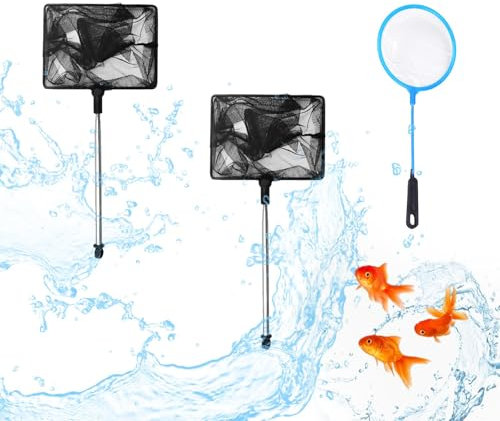 DBALL 3 Stück Kescher Aquarium Feinmaschig Reißfestem Aquarium Kescher Klein Teichkescher zum Fangen von Kleinen Fischen und Garnelen und zur Reinigung des Aquariums