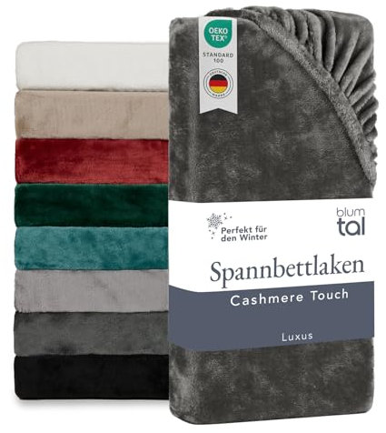 Blumtal Spannbettlaken Cashmere Touch 140x200 cm Plüsch - Oeko-TEX zert. weiche Spannbettlaken 140x200 - Spannbettlaken 140x200cm Winter aus Mikrofaser - Bettlaken 140x200 Winter Anthrazit