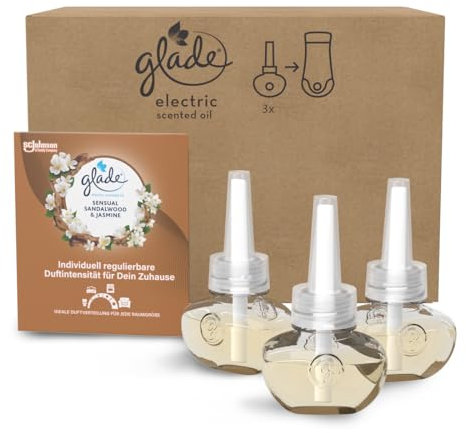 Glade (Brise) Electric Scented Oil Nachfüller, elektrischer Raumduft mit Duftöl, Sensual Sandalwood & Jasmine, 3er Pack (3 x 20 ml)