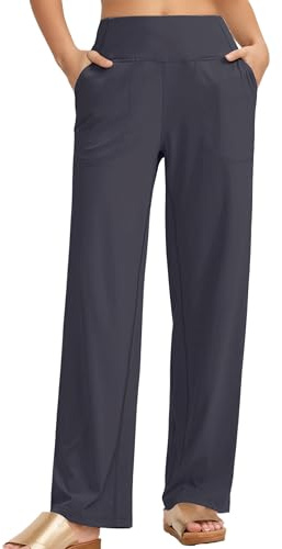Timuspo Sporthose Yoga Hose Damen Weites Bein Lang mit Taschen Freizeithose Hohe Taille Sommer Activewear Jogginghose Baggy Trainingshose Tief Grau XL