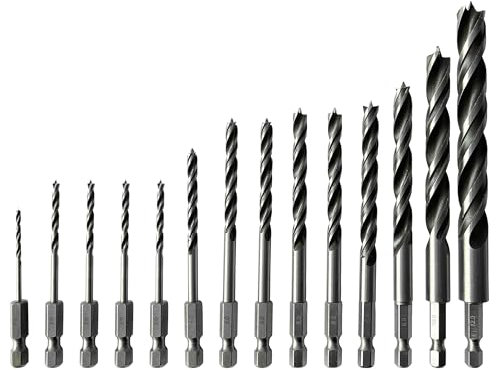 NordWolf 14-Piece Metric Brad Point Wood Drill Bit Set for Carpenter Woodworking, Double Flutes Design with 1/4 Hex Shank for Drills & Impact Drivers, Sizes 2mm to 12mm