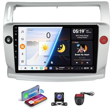 HYMLMY Android 13 Radio multimedia para coche Pantalla táctil de 9 pulgadas Reproductor automático WiFi 4G incorporado CarPlay DSP Navegación GPS RDS DAB + Radio BT Soporte Cámara DVR para Ci-troen C4