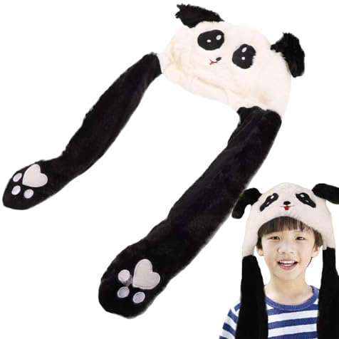 Tewzafiya Bonnet panda, bonnet panda | Bonnet d'hiver en peluche animal, bonnet de ski d'hiver lumineux, chapeau chaud en peluche avec oreilles mobiles pour enfants, filles et