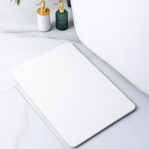 Pure 4Home Tappeto Bagno Diatomite Antiscivolo 60 x 39 cm | Tappetino Doccia Super Assorbente Asciugatura Rapida | Pietra Naturale Antimuffa | Diatomite Stone Bath Mat (Bianco)