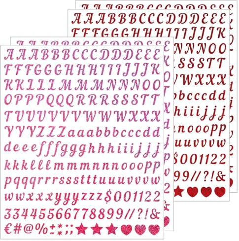 SHUNYINLAI 0.5 Inch Cursive Letters Stickers, 800 Pcs Sparkle Self-Adhesive Letter Sticker for Scrapbook, Water Bottle, Graduation Caps - Red & Pink