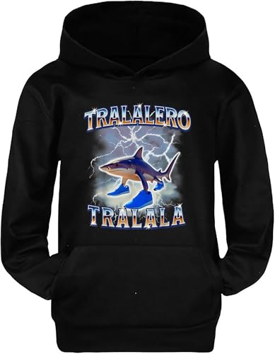 MAGLIERIA CONFORTI Felpa con Cappuccio per Bambini Regalo per Bambino Bambina TRALALERO TRALALA Cappuccino Assassino Meme Maglia Stampa Alta qualità! (IT, età, 7 Anni, 8 Anni, Regular, Nero)