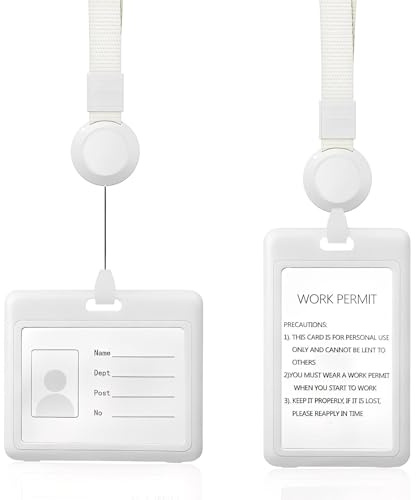 ATTEEFI 2 Piezas Portatarjetas Colgante Transparente Doble Cara, Porta Tarjetas con Correa Retráctil, Funda Tarjeta Transporte, para Tarjeta Trabajo, Identificación, Blanco, Horizontales y Verticales