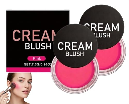 Kräm-rouge-set, highlighter-makeup multifunktions-kräm-rouge-palett, porförfinande konturpalett, vattentät och torkbeständig makeup för långa kinder, för vardag och fester (rosa)