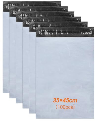 Ravytha 100 Pcs Enveloppe Plastique Expedition, Emballage Colis Vetement, Pochette Envoie, Autoadhésive Sachet Colis, Opaques Sac, pour Textiles et Boîtes a Chaussures, XL (35×45cm)