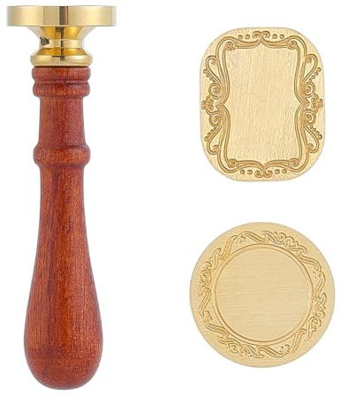 NBEADS 2 Pcs Kit de Sceau de Cire Vintage avec Cadre en Relief, Tampons à Cire Rétro en Forme de Cadre Photo en Relief Floral 3D avec Manche en Bois pour Invitations de Mariage, Lettres