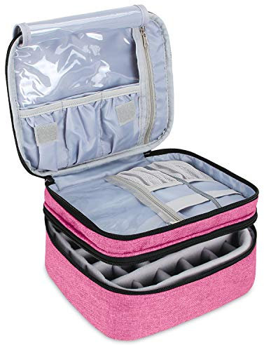 Luxja Organizer Smalti per Unghie, Borsa Smalti per Unghie, Valigetta Smalti per Unghie- Adatto per 30 Flaconi (15 ml - 0,5 FL.oz), Busta di Stoccaggio a Doppio Strato per Smalti e Manicure, Rosa