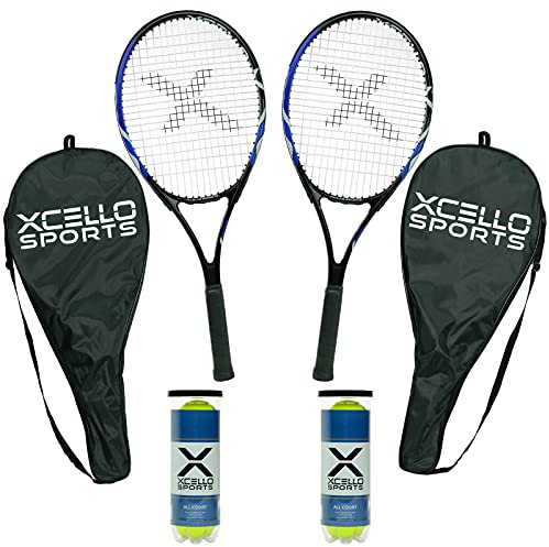 23 Aluminum Racket Set (Blue/Black) with 2 Tubes of Tennis Balls and 2 Covers