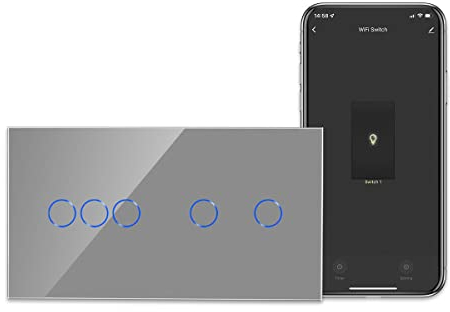CNBINGO Smart Touch Light Switch, Works with Alexa and Google Assistant, Triple/Double Wall Switch, Flush-Mounted, in Grey, with Glass Panel, Neutral Wire Required