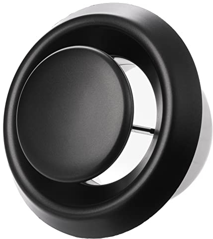 Ø 100 mm antracit plast anemostat – frånluft tillluft tallriksventil med monteringsring – rund ventilationsventil ventilationsgaller