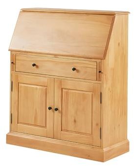 Vente-unique - Secrétaire en pin et MDF - Coloris : Naturel Clair - CLEORE - avec Rangement