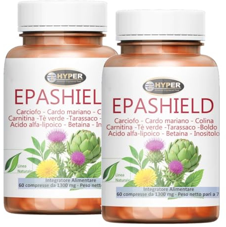 Hyper Epashield Integratore Alimentare Fegato Con Carciofo, Cardo mariano, Colina, L-Carnitina, Tè verde, Tarassaco, Boldo, Acido Alfa Lipoico. Prodotto in Italia
