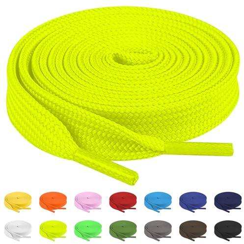 TBOC Lacci Laccetti Stringhe Piatti Fluoro Giallo Laccio [90 cm] Scarpe Sneakers Scarponi Compatibile con Timberland Nike Air Force Jordan Dr Martens Adidas Converse Bambini Adulti Trekking