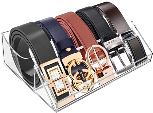 Acryl-Gürtelorganizer, ToyaJeco 5 Fächer Gürtel Aufbewahrungshalter für Closet Drawer, Klar Gürtel Box Container Display Case mit Display Stand für Krawatte Fliege Schmuck Uhr(5 Gitter)