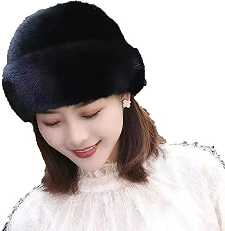 XINCHIA Women Ladies Faux Fur Winter Ushanka Russian Hat Ear Warmer Trapper Bomber Fluffy Fashionable Church Hat Soft Warm Dome Beanie Skull Cap Thermal Earflap Windproof Winter Bowler Cap Black